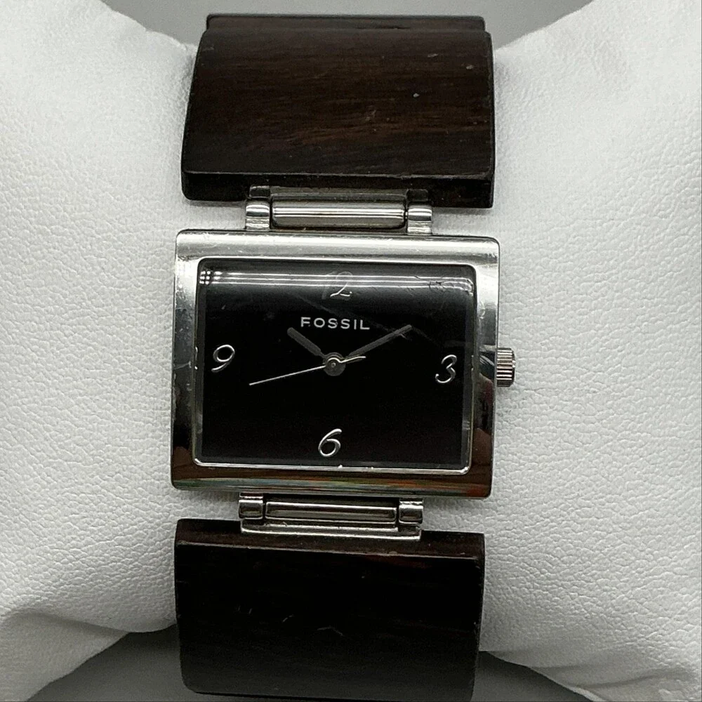 Fossil ES1540 Womens Watch 28mm Black Dial Wood Stainless 50M New Battery 8